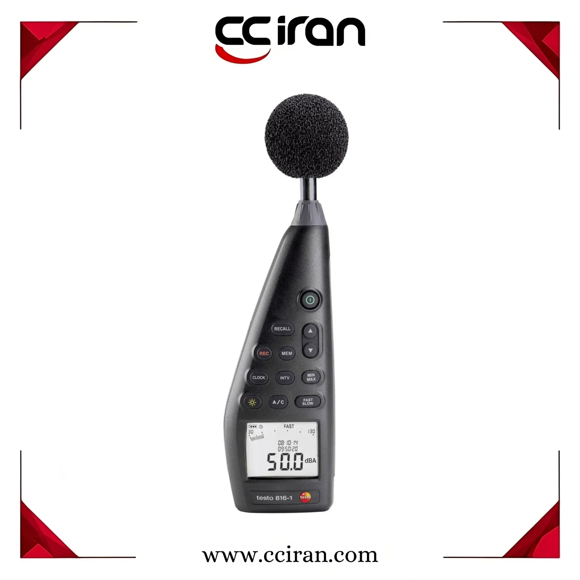 صوت‌سنج تستو مدل Testo 816-1 با قابلیت ثبت داده و نرم‌افزار تحلیلی، مناسب برای اندازه‌گیری شدت صدا در محیط‌های صنعتی و کنترل بهداشت شغلی
