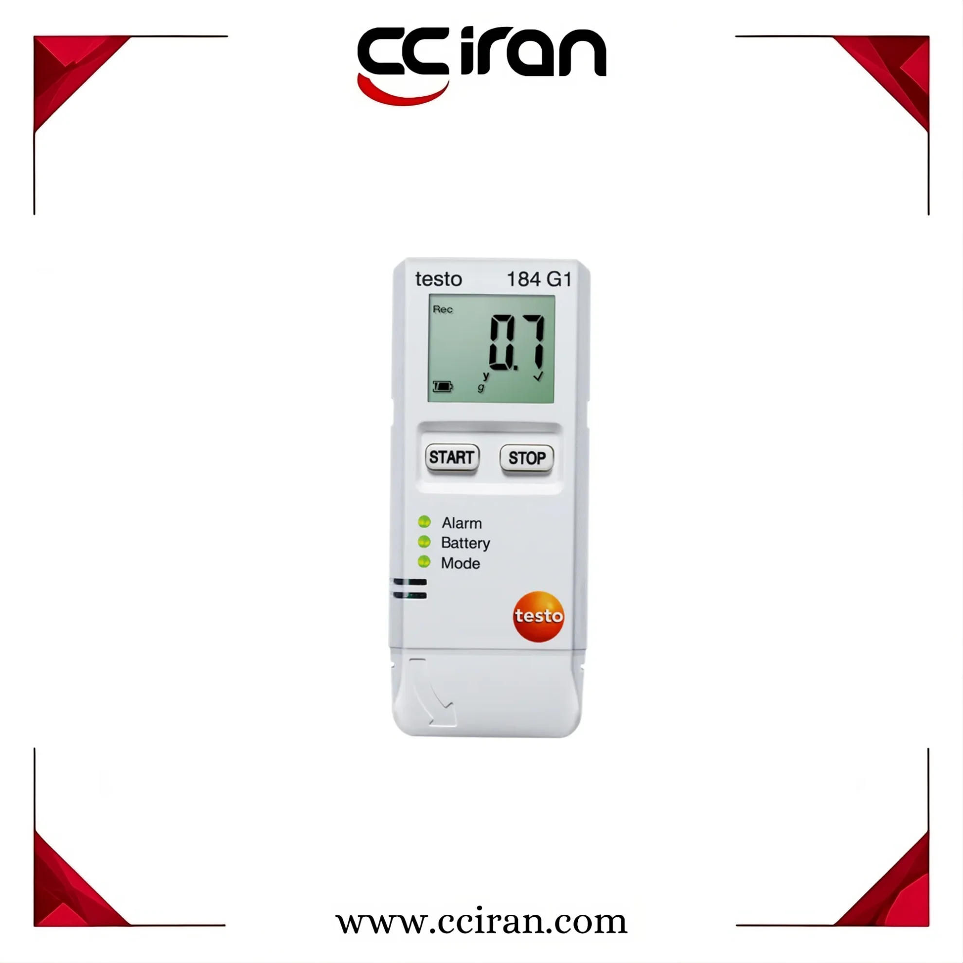 دیتالاگر دما و رطوبت تستو مدل Testo 184-G1 با اتصال USB و قابلیت ثبت شوک مکانیکی، مناسب برای حمل‌ونقل دارو، واکسن و مواد غذایی حساس