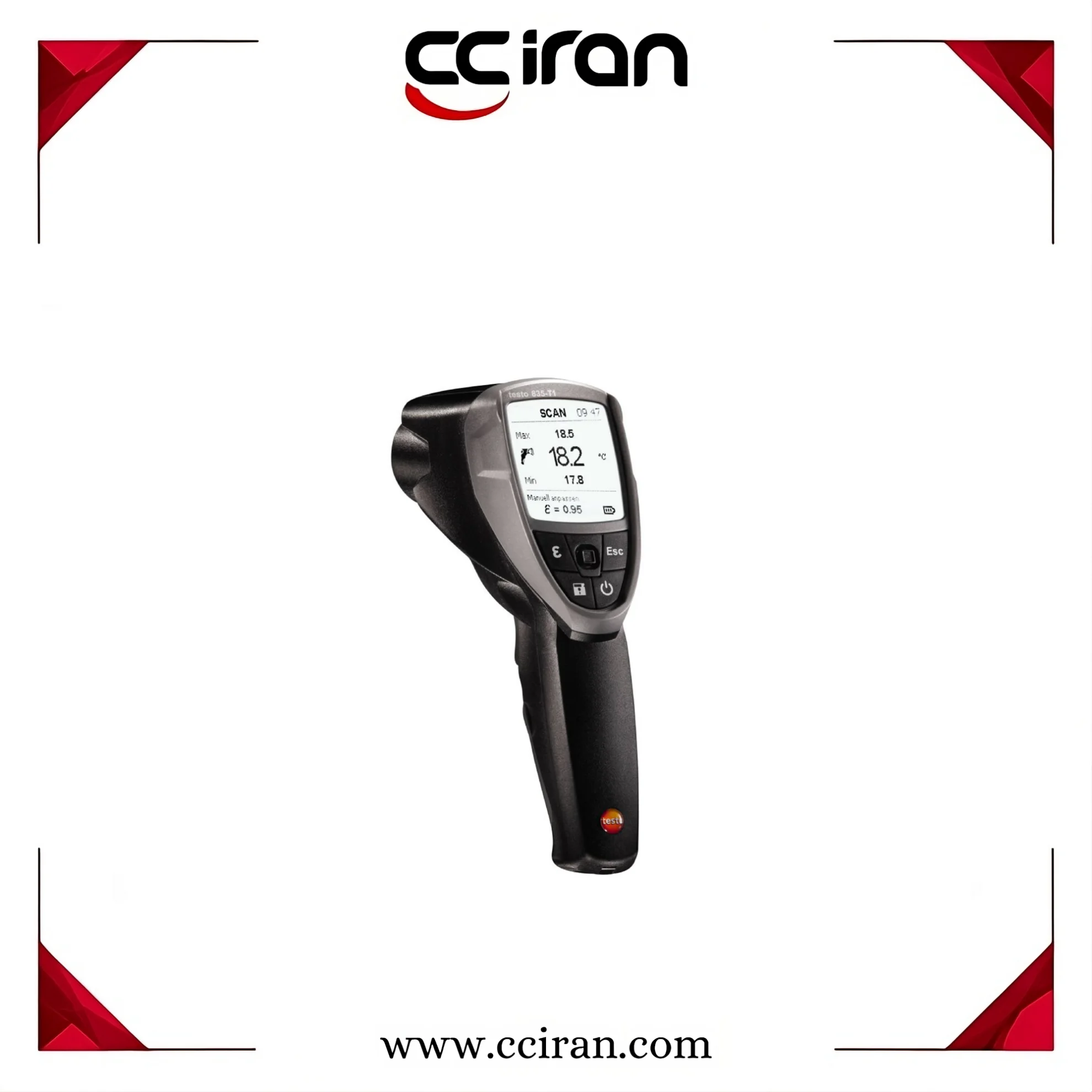 ترمومتر لیزری تستو مدل Testo 835-T1 با قابلیت اندازه‌گیری بدون تماس دمای سطحی در صنایع مختلف