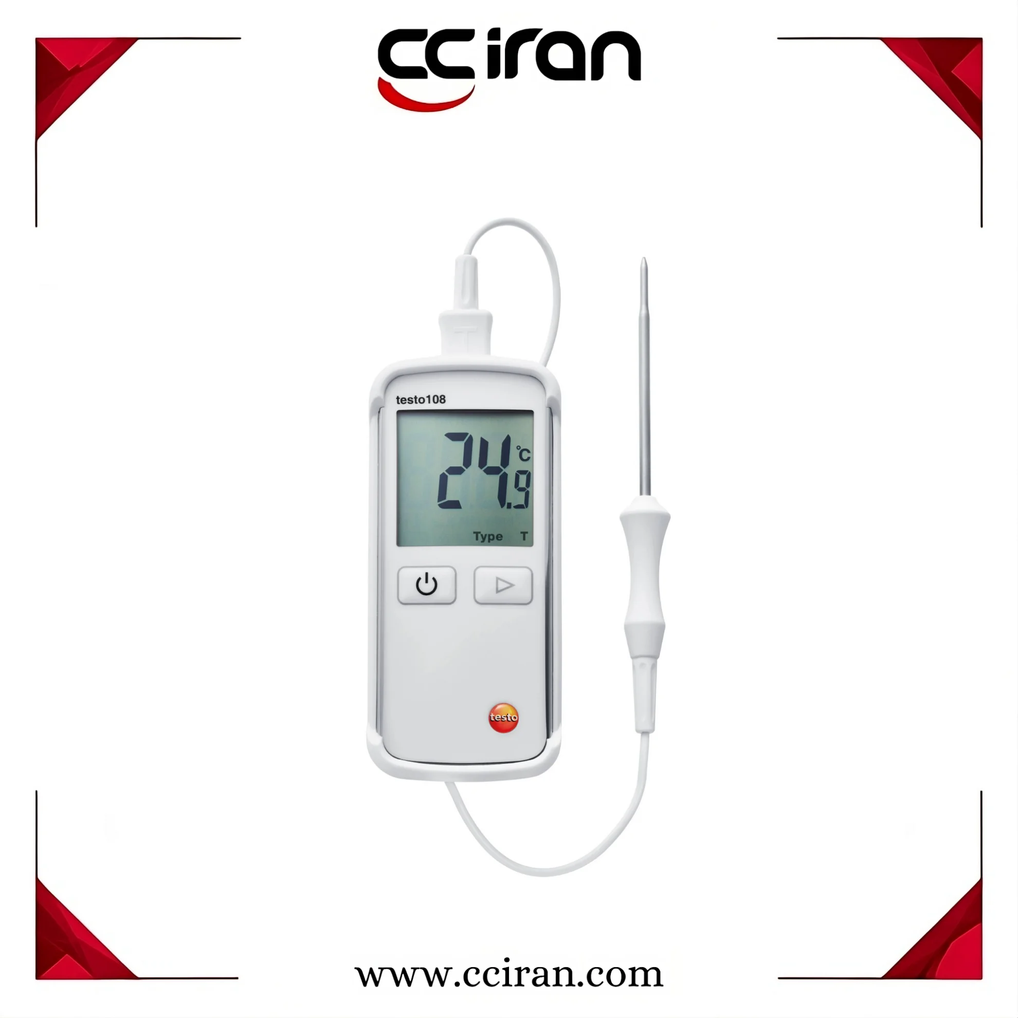 دماسنج نفوذی تستو مدل Testo 108-2 مخصوص مواد غذایی، ضدآب و مناسب برای کنترل ایمنی و زنجیره سرد گوشت، لبنیات و مواد غذایی تازه